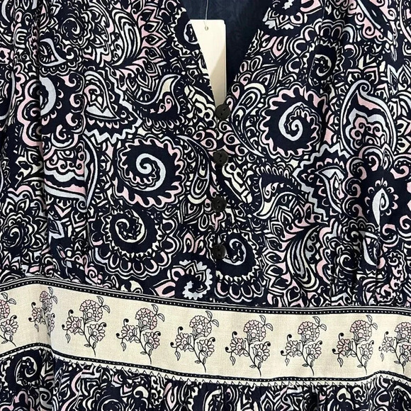 Aqua NEW Midi Dress Size XS Tiered Ruffle Cottagecore V Neck Paisley Floral Blue - Picture 6 of 7